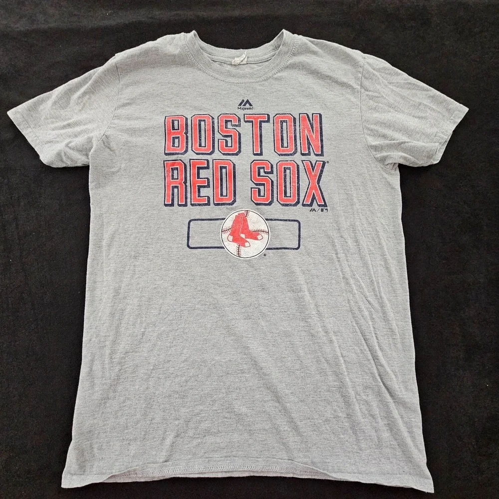 Boston Red‎ Sox Majestic Gray Short Sleeve Cotton Blend T-Shirt Men's M